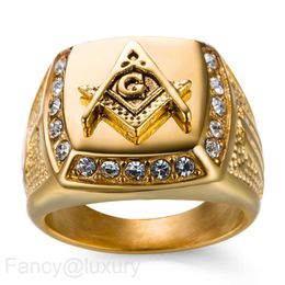 Yansheng Alloy Gold Diamond Masonic Sign Ring Men's Ring Hip Hop Fashion Brand Jewellery