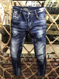 DSQ slim blue Men's Jeans DSQ2 BIKER JEANS Classic Hip Hop Rock Moto Design Distressed Denim skinny DSQ2 Jeans 177