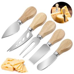 Cheese Tools Knives Cutlery Steel Stainless Slicer Cutter Bamboo Handle Mini Butter Knife Spata Fork Kitchen Baking Tool Lx4552 Drop Dhrjk