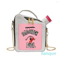 Evening Bags Fashion Personality Laser Sequin Embroidery Letter Oil Pot Bag Creativity Funny Chain Shoulder Women Cute Messenger
