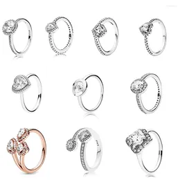 Cluster Rings High-quality Spring Sterling Silver 925 Rose Geometry Round Heart-shaped RING Original Women's Jewellery AUTHENTIC Gift