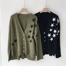 Women's Knits Loose Cashmere Autumn Sweater Women Stars Pullover Cardigans Button V-Neck Long Sleeve Female Casual Sweaters Winter Tops