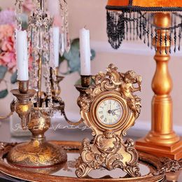 Table Clocks French Baroque Antique Clock Classical Resin Angel Seat Bell Bedroom Decoration Office Villa Study Retro