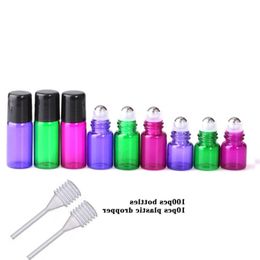 1 2 3 ml Colroful Mini Refillable Glass Roller Ball Bottles, Roll-on Vials for Essential Oil Aromatherapy Perfumes Sutpo