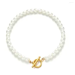 Charm Bracelets MinaMaMa Style Stainless Steel Simulated Pearl Bracelet For Women OT Buckle Toggle Chain Trendy Jewelry