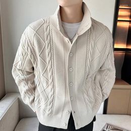 Men's Sweaters Zipper Cardigan Turtleneck Sweater Fall Winter Warm Keeping Men Jacquard Coat British Stand Collar Knitted