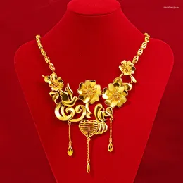 Pendants 24k Gold Plated Women's Pendant Necklace Chinese Set Ethnic Style Flower Wedding Jewelry