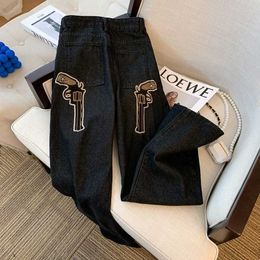 Men's Jeans Hot cool Guns print Denim Pants Mens High Street Straightleg Pants Streetwear Sexy male y2k Trousers 42344 J230420