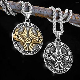 Pendant Necklaces Nordic Viking Stainless Steel Raven Rune Necklace Vintage Fashion Amulet Jewellery Paired With The VolknuGift Bag