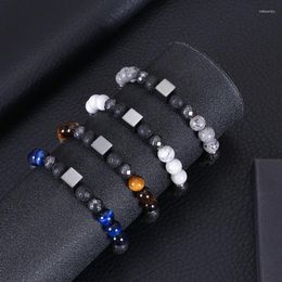 Charm Bracelets Fashionable 8mm Natural Tiger Eye Stone Bracelet Square Black Magnet Volcanic Essential Oil Yoga Elastic Jewellery