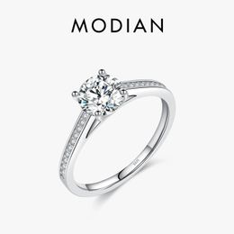 Wedding Rings MODIAN D Colour Lab Diamond 1CT Ring For Women 925 Sterling Silver Classic Engagement Band Jewellery Gifts 231120