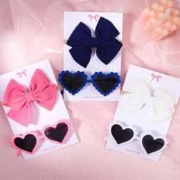 Hair Accessories 2Pcs/Set Kids Bows Baby Headband Infant Retro Solid Color Ultraviolet-proof Heart Shape Glasses Headwear
