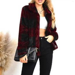 Women's Jackets Faux Shearling Coat Long Sleeve Lapel Zip Up Jacket Fuzzy Plaid Pockets Warm For Women Winter Office Lady