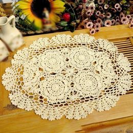 Table Mats 1pc Mat Vintage Hand Crochet Oval Placemat Decorations High Quality Cotton Accessories