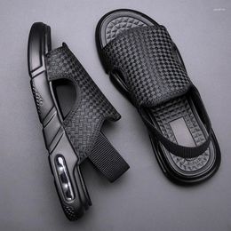 Sandals Men Summer Fashion Cushion Casual Shoes Comfortable Street Cool Soft Sole Beach Black Knit