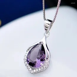 Pendant Necklaces Europea And American Silver Necklaceswomen's Synthetic Amethyst Collarbone Chains Accessories One For Distribution