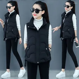 Women's Vests Winter Cotton Vest Women Warm Coat Turn-down Collar Zipper Sleeveless Jacket Overcoat Loose Drawstring Waistcoat LT22