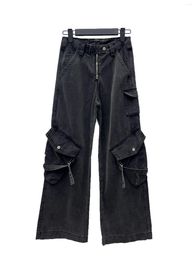 Women's Jeans Mid-waist Straight-legged Version Of The Multi-pocket Strap Design Casual Fashion 2024 Summer 1106