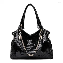 Waist Bags Black Patent Leather Bag Women Tassel Bright Sequin Large Capacity Handbag Lady Casual Hobo Crossbody Sling Shoulder Purse