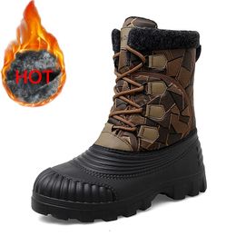 Boots High Top Winter Camouflage Warm Thick Plush Outdoor Walking Shoes Men Waterproof Snow Cotton Lace Up 231121