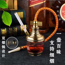 Smoking Pipes Triple water smoking pot, filtered water pipe, men's cigarette holder, cigarette shreds, water pipe, bag pot, portable