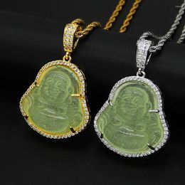 Pendant Necklaces Buddha Women Gold Color Luminous Amulet Chinese Style Maitreya Necklace Jewelry Drop