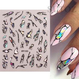 Stickers Decals Gold laser geometric lines 3D nail stickers with gradient marble letter sliders for charm decal decoration LEBTFS31 231121