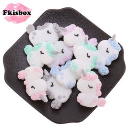 Baby Teethers Toys 20pc Unicorn Silicone Animal Teether Beads Bpa Free Baby Teething Necklace Diy Chewable Denticion Jewelry Nursing Pacifier Chain 230422