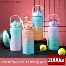 water bottle 2L Portab Water Bott Straw Cup Large Capacity Plastic Water Cup Time Sca Frosted Outdoor Sports Coup Cup Water Botts Q231122