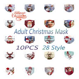 Party Favour 10pc Adult Christmas Printed Mask Disposable Respirator Breathable Prevent Skin-Friendly Melt Blown Fabric Cap 28 Styles