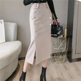 Skirts Autumn Elegant Long High-End Winter Warm Hip Skirt Women Slit Double Breasted Flared Fishtail