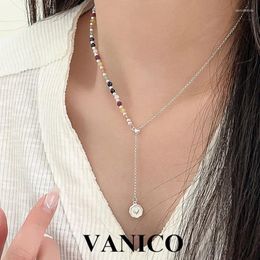 Pendants Colorful Beaded Adjustable Necklace 925 Sterling Silver Minimalist Simple Round Ball Gemstone Beads Chain Heart Tassel