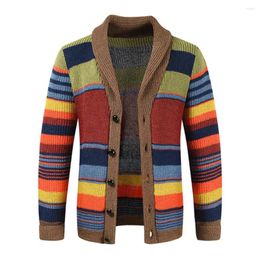 Men's Sweaters Men Spring Outerwear Sweater Stylish Knitted Colour Matching Striped Cardigan Fall Winter Coat With Casual