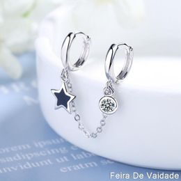 Hoop Earrings & Huggie 1PC Silver Color Double Ear Hole Zircon Earring Black Drop Glaze Star For Women Minimalist Gifts