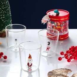 Mugs 3D Christmas Cartoon Transparent Glass Cup Coffee Fruit Juice Cup Snowman Santa Claus Animal Design Christmas Holiday Gifts 231121