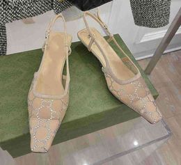 Designer Sling Back Sandals Summer Fashion Women Luxury Rhinestone shoes Wedding Sandles Sliders High Heels Shoes portability