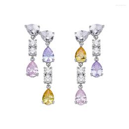 Dangle Earrings 2023 Luxury Long Tassel Zircon Silver Colour White Yellow Pink Earring For Ladies Party Birthday Jewellery Gifts