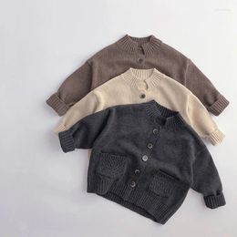 Jackets Children Sweater Coat Autumn Baby Girls Vintage Casual Knit Cardigan Jacket Fashion Boys Stand Collar Knitwear Kids Clothes