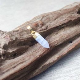 Pendant Necklaces FUWO 1Pc Natural Blue Lace Agates Point Golden Plated Spike Shape Semi-precious Stone Accessories For Jewellery Make PD121
