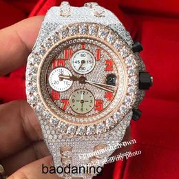 Orologio 2023 Ap Moissanite Versione Vvs Iced Out Migliore qualità Eta Orologi di lusso Oro rosa Argento 2 Tone Case Pass Test Quadrante arancione Orologio automatico ghiacciato