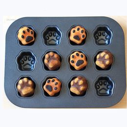 Baking Moulds 12 connected non-stick cake molds in cute cat paw shape Madeleine Fernance Cake Mold Cake pan bakery tools bakeware for cakes 230421