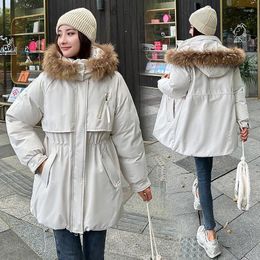 Women's Trench Coats 2023 Long Thicken Winter Parka Women Cotton-padded Jacket Hooded Outerwear Female Real Fur Collar Overcoat Drawstring