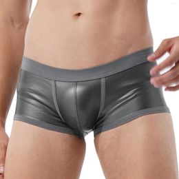Underpants Mens Shiny Glossy Underwear Low Waist Bulge Pouch Undershorts Wetlook Faux Leather Boxer Shorts Elastic Waistband
