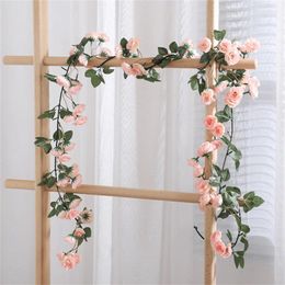 Decorative Flowers Artificial Rose Vine Hanging Silk Flower Garland For Garden Party Wedding Decor Home Christmas Decoration Fake