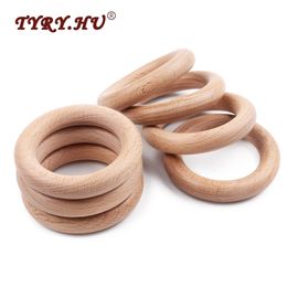 Baby Teethers Toys TYRY.HU 50Pcs 40/55/70mm Beech Wood Ring Wooden Teether Ring Kid Gift Food Grade Silicone Children's Goods Kid Teething Toys 230422