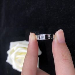 Cluster Rings Solid 18K White Gold Au750 Ring 0.5Ct Princess Cut Moissanite Diamond Female Marriage Promise Love For Her