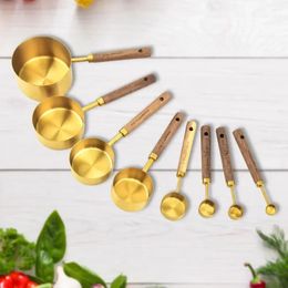 Measuring Tools Nesting Cups Measure Spoon Kitchen Steel Wooden Cup Accessories With Metal Stainless Handle Set Baking Gold