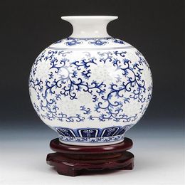 Vases Jingdezhen Rice-pattern Porcelain Pomegranate Vase Antique Blue-and-white Bone China Decorated Ceramic1691