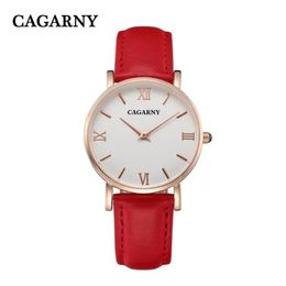 CAGARNY Women Designer Fashion Casual Watches Ladies Watch Leather Strap Gold relojes de marca mujer256f