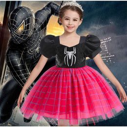 INS Girls sequins spider splicing plaid lace tulle dresses Ball Gown kids puff sleeve big Bows princess dresses children pageant clothing Z0783